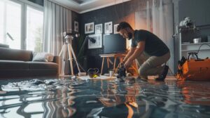 of-a-a-professional-technic-6c398476-7ed46b67-ddf8-4040-b90b-0692a564808a.webp a professional technician diligently assessing water damage in a modern, minimalist living room, surrounded by specialized equipment and drying machinery.