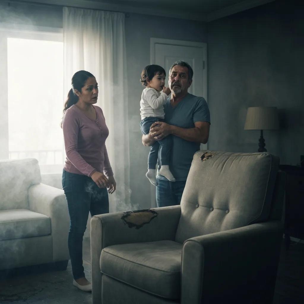 Concerned family in a smoke-damaged home highlighting health risks of smoke exposure