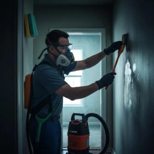 54a4a442-2fd1-45b7-b1d8-7a9412794faa.webp Smoke damage restoration technician cleaning soot from a wall in a residential home