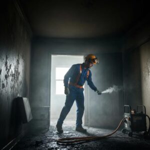 79beeeb6-48bc-43dc-bc56-429926a48e39.webp Professional smoke damage restoration technician inspecting a soot-damaged room