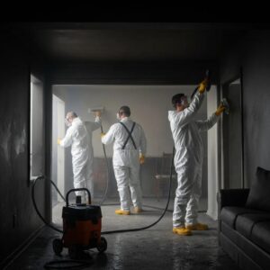 fcb0ec50-6c5a-4362-a793-04c23132ea2e.webp Smoke damage restoration team cleaning soot from a home, showcasing professional techniques and equipment