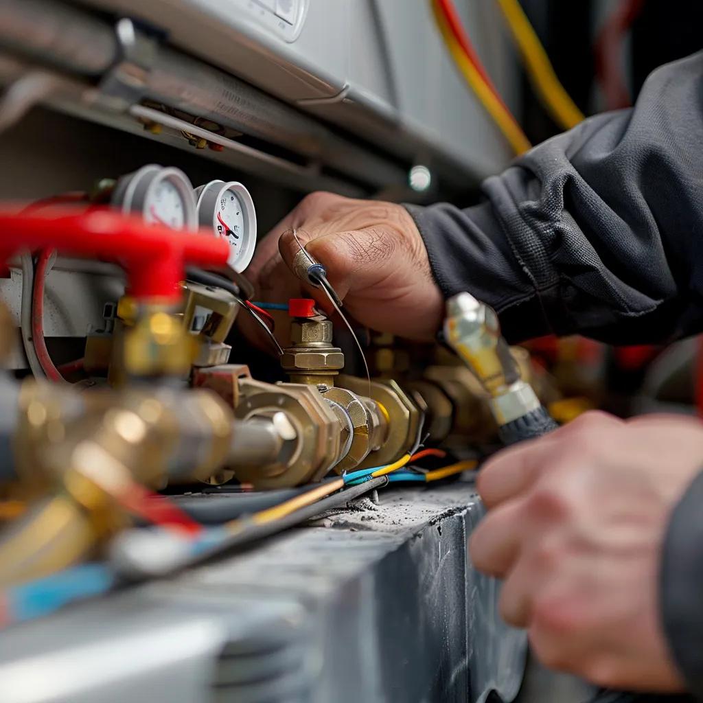 Technician performing HVAC maintenance to prevent future puff backs in a home
