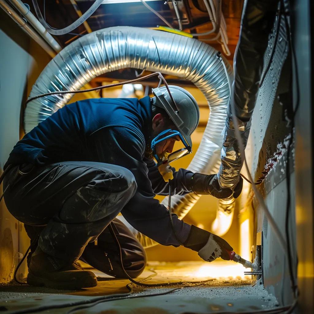 HVAC technician cleaning air ducts after water damage to improve indoor air quality