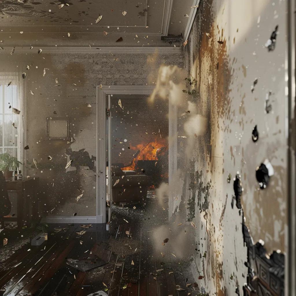 Technician examining different types of smoke damage in a residential setting