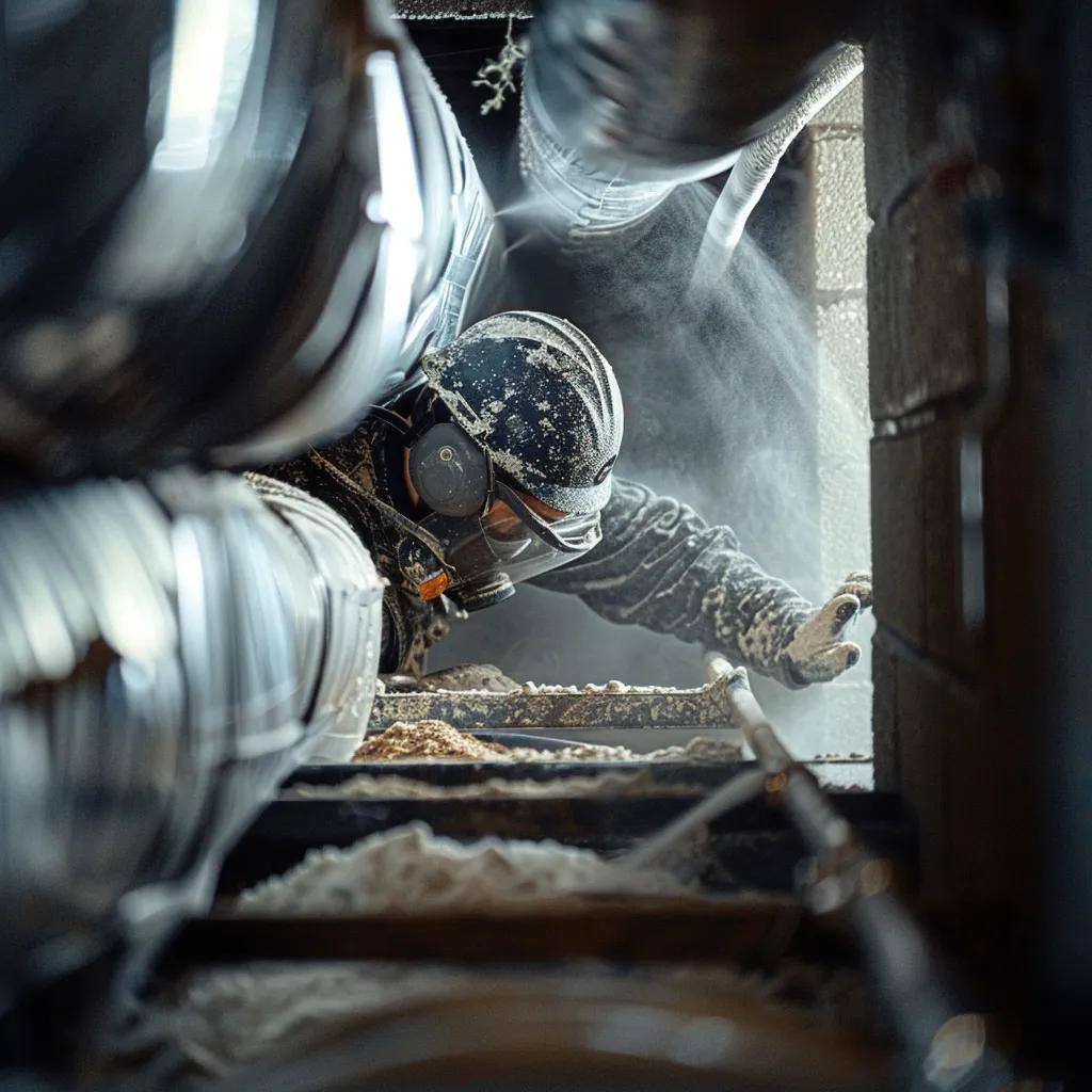 Technician cleaning HVAC system to remove smoke odor and improve air quality